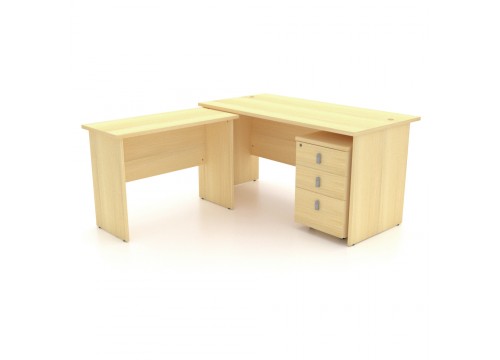 L Shape (2) Table c/w with Side Table and Drawer