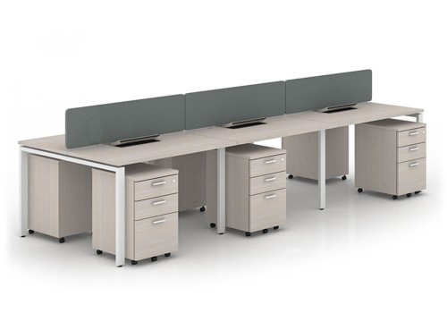 6 SEATERS -WORKSTATIONS WITH FLIPPER BOX + WIRE TRAY+ SCREEN PANEL+ Mobile Pedestal